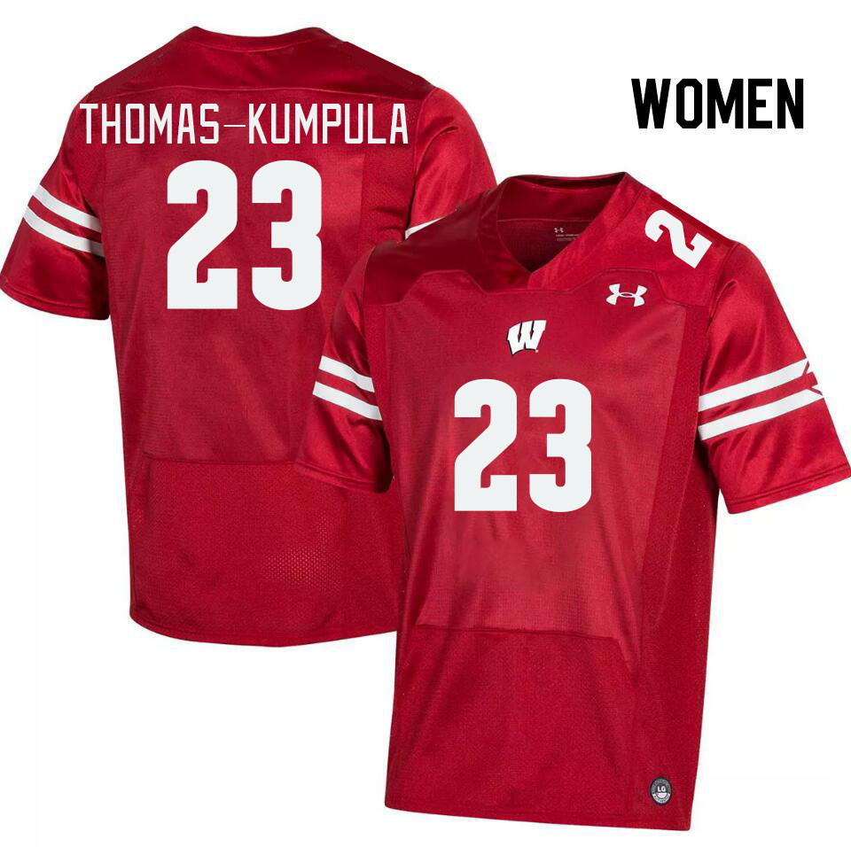 Women #23 Davion Thomas-Kumpula Wisconsin Badgers College Football Jerseys Stitched Sale-Red - Click Image to Close
